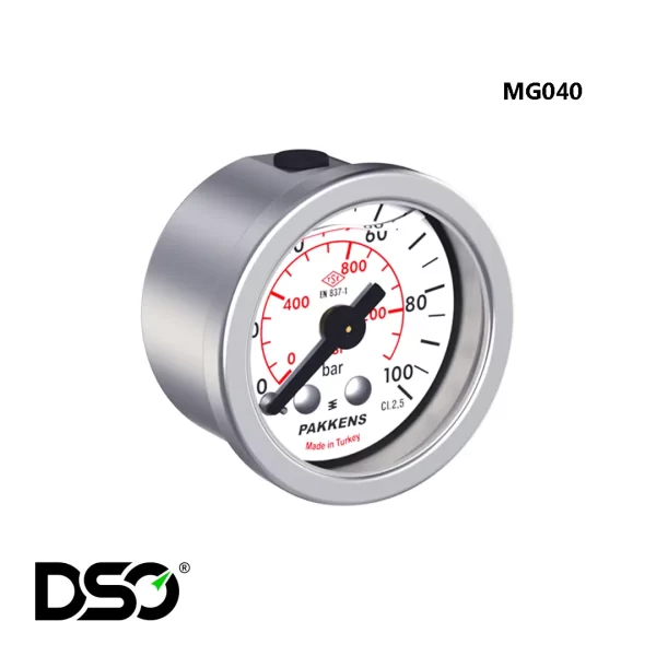 گیج فشار روغنی پکنز مدل MG040 صفحه 4 سانت 100 بار و دقت 2.5 درصد