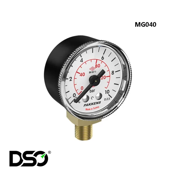 گیج فشار پکنز مدل MG040 صفحه 4 سانت 10 بار و کلاس دقت 2.5 غیر روغنی